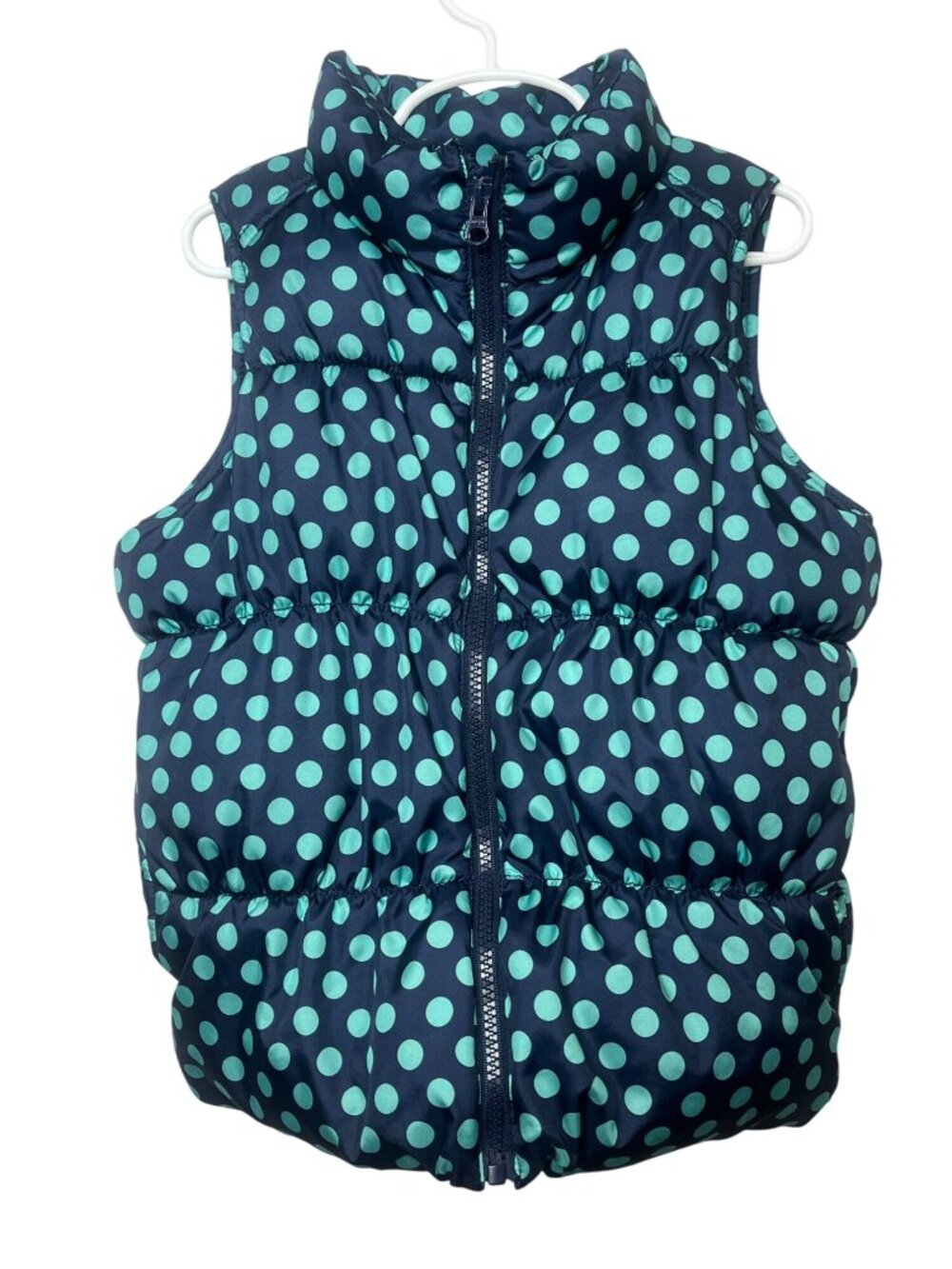 Old Navy Girls Puffer Vest Size 8 Blue Polka Dot Sleeveless Winter Jacket